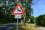 Warnschild an einer Landstraße: Wildwechsel auf dem kommenden Kilometer