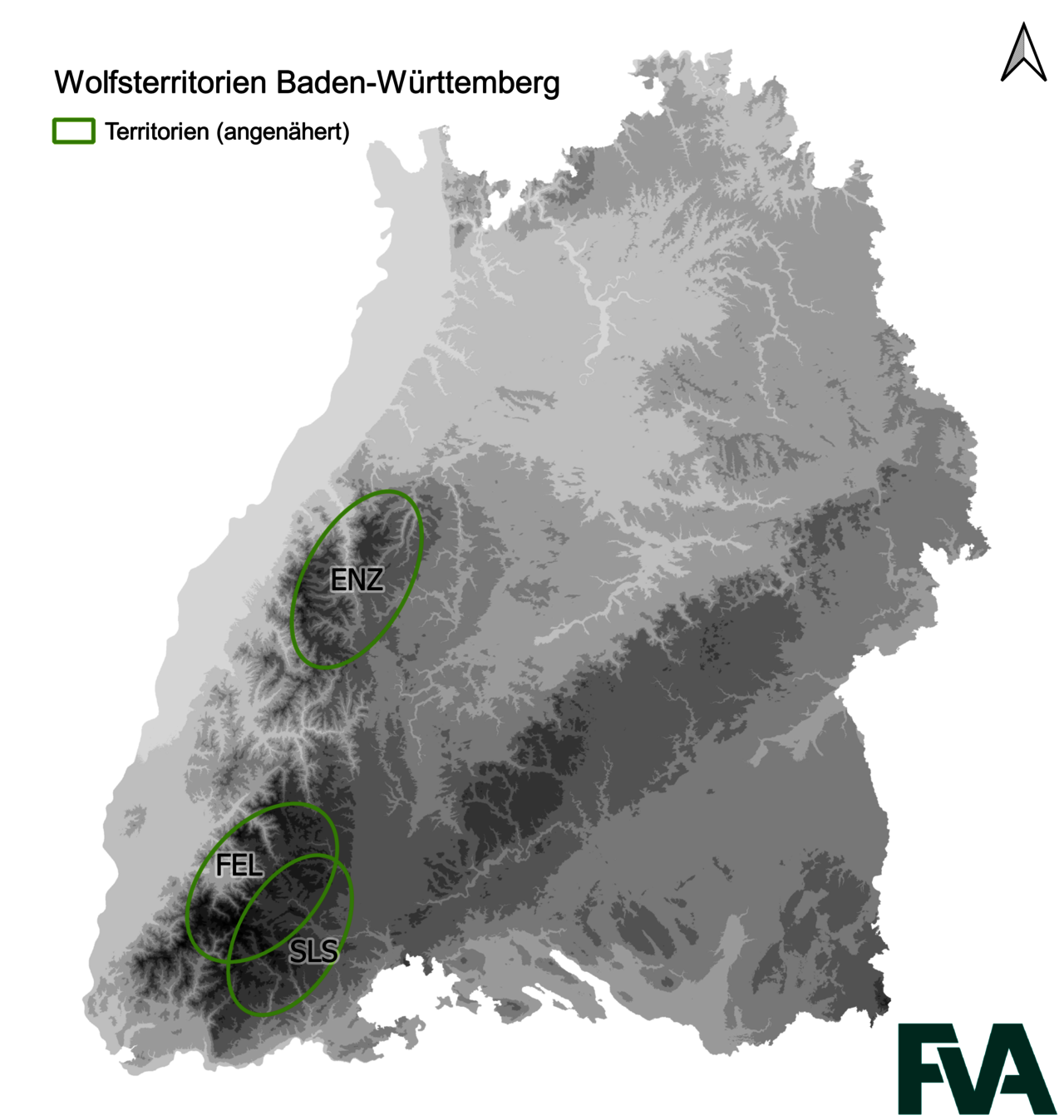 Die Karte zeigt aktuell bekannte Wolfsterritorien in Baden-Württemberg (Stand: Oktober 2022).