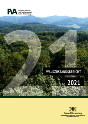 Coverfoto des Waldzustandsberichts 2021. Zu sehen ist ein Wald mit der Zahl "21" davor