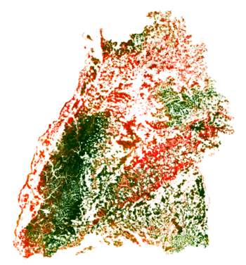 Proportion of deciduous trees, from Sentinel 2 satellite data 